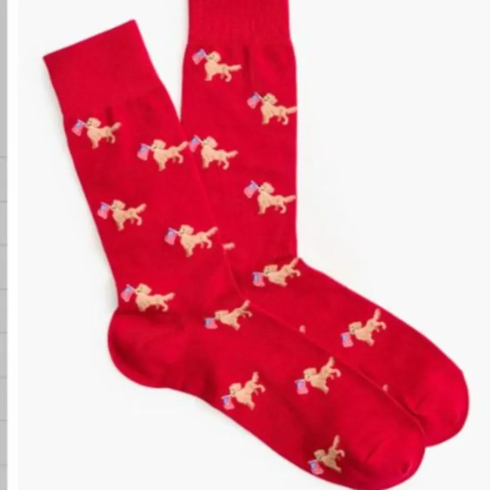 Bundle J Crew Mens Dog With US Flag Graphics Socks Holiday Red 2 Set